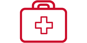 Medical kit icon representing urgent care and healthcare services.