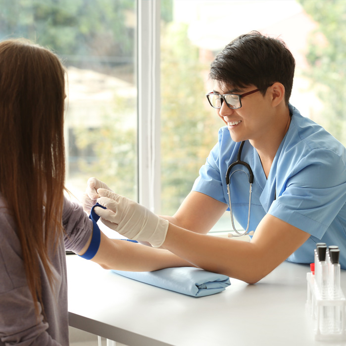 Woman having blood work done